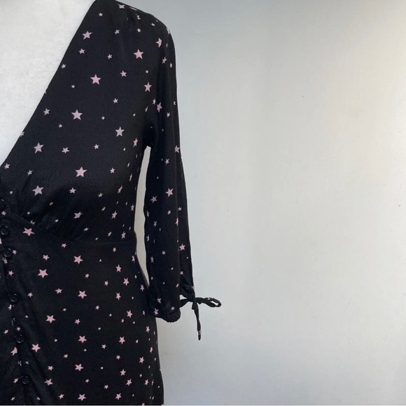 Hush Star Print Susannah Dress Size 8 Black Pink Star 3/4 Sleeve Button Viscose - Picture 4 of 13
